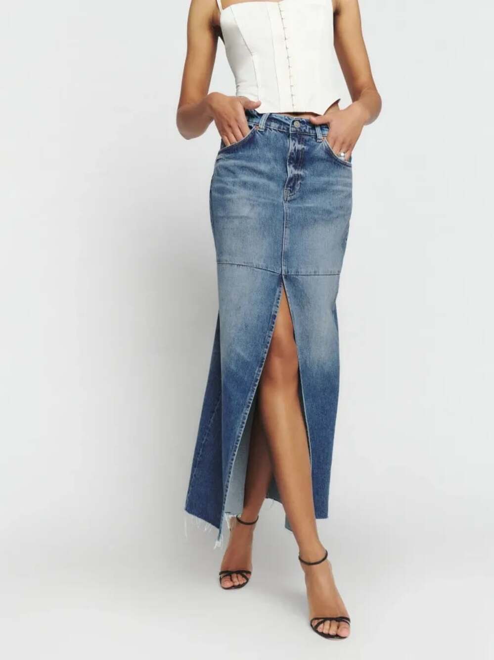 Reformation Tazz Maxi Denim Skirt in Hemlock Blue Size 31